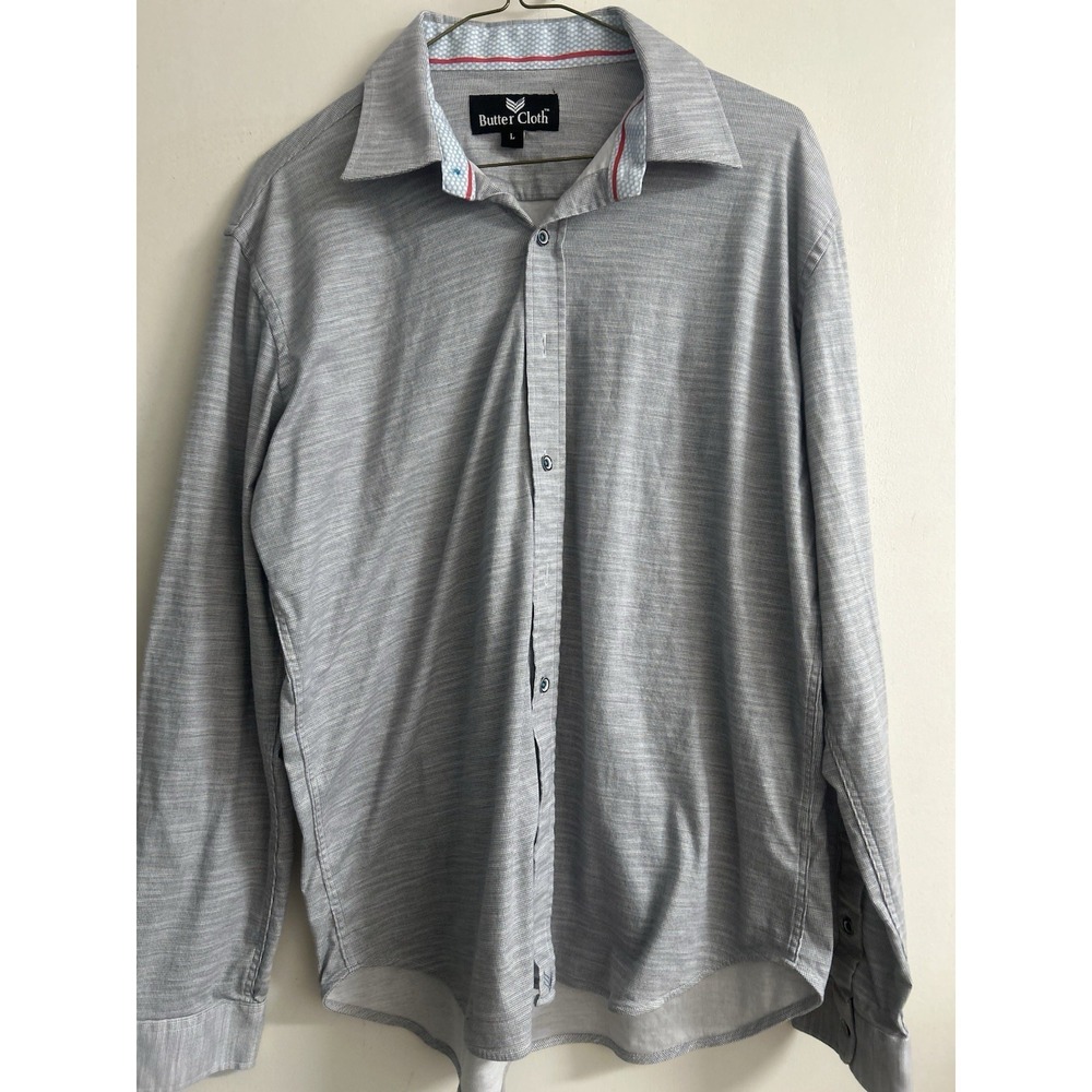 Butter Cloth Men's Slim Fit Light Gray Button-Up Shirt Size L